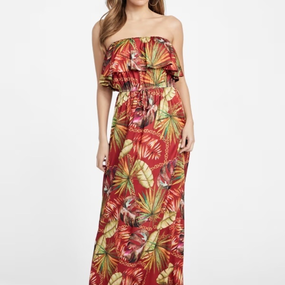 🌺NEW Guess Hillary’s Tropical Print Ruffle Dress – Size SMALL 🌺🌴 - Picture 4 of 6